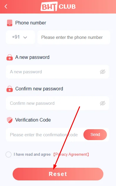 Click on reset button